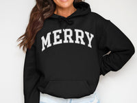 Load image into Gallery viewer, MERRY Printed Black Hoodie Sweatshirt product