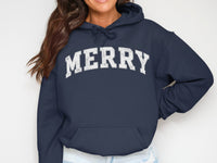 Load image into Gallery viewer, Merry Hooded Sweatshirt Showing Festive Spirit